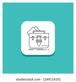 Round Button for portfolio, Bag, file, folder, briefcase Line icon Turquoise Background