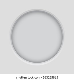 Round button. Pushed matted button on light gray background. Vector illustration