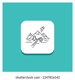 Round Button for rocks, hill, landscape, nature, mountain Line icon Turquoise Background