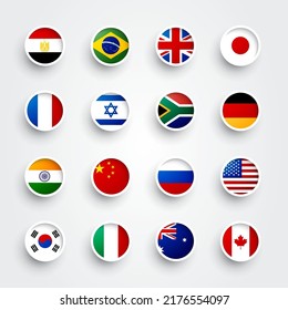 Round Button Set With Flag Of The World