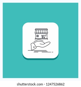 Round Button for shop, donate, shopping, online, hand Line icon Turquoise Background
