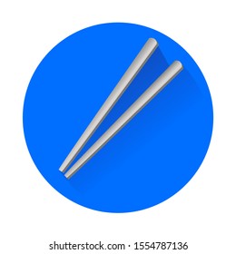 Round button with silver chopsticks vector. Tableware item for eating asian cuisine. Japanese or Chinese restaurant concept illustration. Cutlery item for banner or website interface