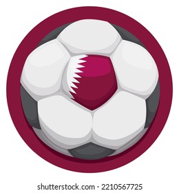 Round button with soccer ball decorated with Qatar flag: white, maroon and serrated design.