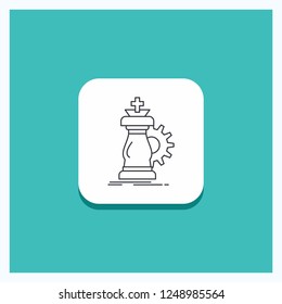 Round Button for strategy, chess, horse, knight, success Line icon Turquoise Background