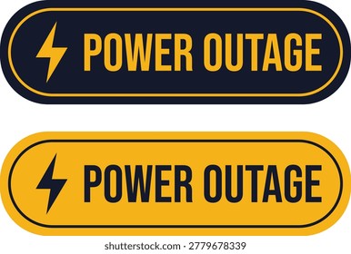 Round Button Style Power Outage Warning Signs Vector Set 2x Yellow Safety Sticker Clips Lightining Bolt Illustration Vector Illustration