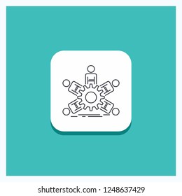 Round Button for team, group, leadership, business, teamwork Line icon Turquoise Background