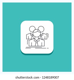 Round Button for Team, teamwork, Business, Meeting, group Line icon Turquoise Background