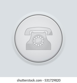 Round button with telephone sign. On gray interface background. Vector illustration