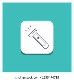 Round Button for torch, light, flash, camping, hiking Line icon Turquoise Background