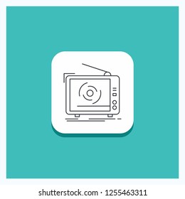 Round Button for tv, ad, advertising, television, set Line icon Turquoise Background