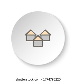 Round button for web icon, apartment, buildings. Button banner round, badge interface for application illustration