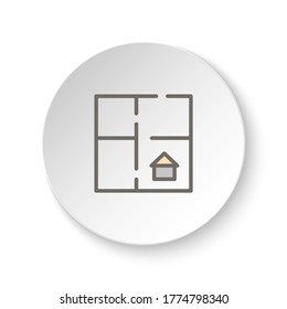 Botón redondo para icono web, apartamento, casa, plan. Banner de botón redondo, interfaz de placa para ilustración de aplicación