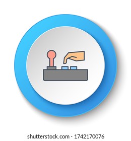Round button for web icon. Arcade, joystick, game. Button banner round, badge interface for application illustration