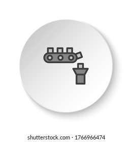 Round button for web icon, assembly line, conveyor belt. Button banner round, badge interface for application illustration
