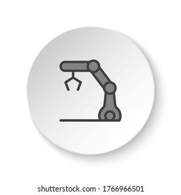 Round button for web icon, automate robot, hydraulic arm. Button banner round, badge interface for application illustration