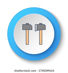 Botón de redondeo para icono web, hacha, martillo. Banner de botón redondo, interfaz de placa para ilustración de aplicación