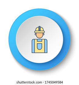 Round button for web icon, building, construction, industry, worker. Button banner round, badge interface for application illustration