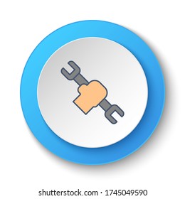 Round button for web icon, building, construction, industry, wrench. Button banner round, badge interface for application illustration