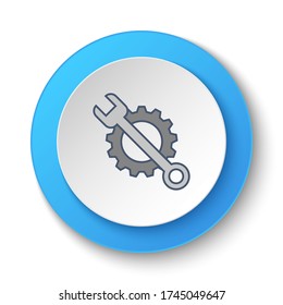 Round button for web icon, building, setting. Button banner round, badge interface for application illustration