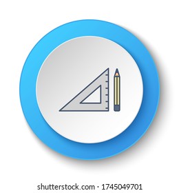 Round button for web icon, building, construction, industry, measurement. Button banner round, badge interface for application illustration