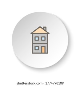 Round button for web icon, building, house, terrace. Button banner round, badge interface for application illustration