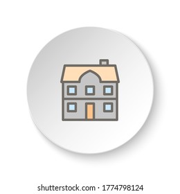 Round button for web icon, building, city, house. Button banner round, badge interface for application illustration