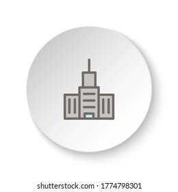 Round button for web icon, building, house. Button banner round, badge interface for application illustration