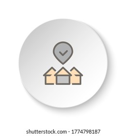 Round button for web icon, buy, house, property, selection. Button banner round, badge interface for application illustration