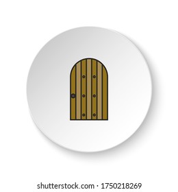 Botón de redondeo para icono web, Castillo, puerta, icono. Banner de botón redondo, interfaz de placa para ilustración de aplicación