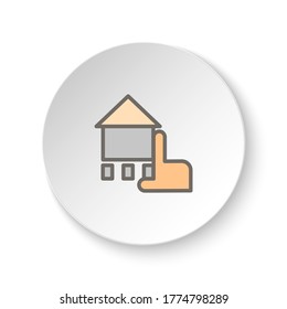 Round button for web icon, chalk, hand, house. Button banner round, badge interface for application illustration