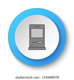 Round button for web icon. Computer, diskette. Button banner round, badge interface for application illustration
