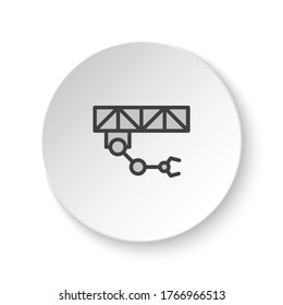 Round button for web icon, crane robot, industrial arm. Button banner round, badge interface for application illustration