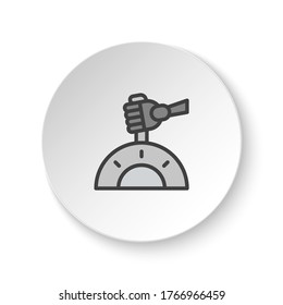 Round button for web icon, cybernetic arm, robot control. Button banner round, badge interface for application illustration