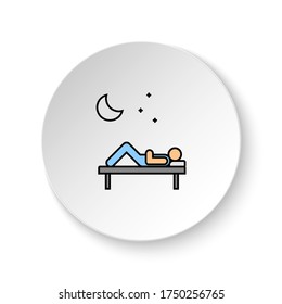 Botón redondo para icono web, Enfermedades, paciente, sueño. Banner de botón redondo, interfaz de placa para ilustración de aplicación