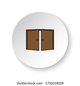 Round button for web icon, Door, open, icon. Button banner round, badge interface for application illustration