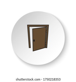 Round button for web icon, Door, open, icon. Button banner round, badge interface for application illustration