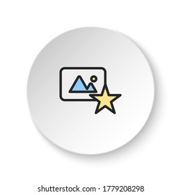 Round button for web icon, favorite, photo, star. Button banner round, badge interface for application illustration