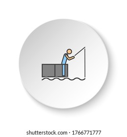 Round button for web icon, Fishing. Button banner round, badge interface for application illustration
