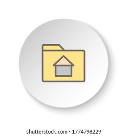 Round button for web icon, folder, home, house. Button banner round, badge interface for application illustration