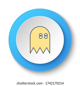 Round button for web icon. Game character, retro, arcade. Button banner round, badge interface for application illustration