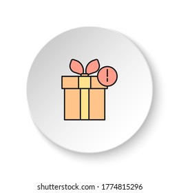 Round button for web icon, gift, box. Button banner round, badge interface for application illustration