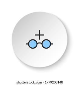 Round button for web icon, glasses, mark, read. Button banner round, badge interface for application illustration