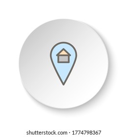 Round button for web icon, global, location, map. Button banner round, badge interface for application illustration