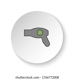 Rundtaste für Web-Icon, Haartrockner. Button-Banner-Runde, Badinterface für Anwendungsgrafik