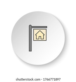 Round button for web icon, House for rent. Button banner round, badge interface for application illustration