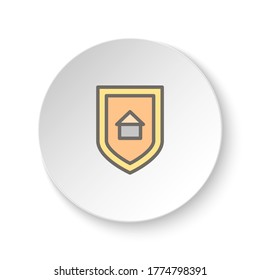 Round button for web icon, house, security, shield. Button banner round, badge interface for application illustration