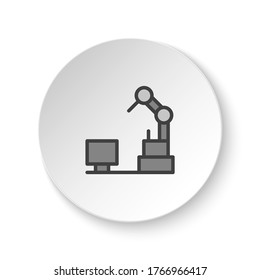 Round button for web icon, hydraulic arm, industrial arm. Button banner round, badge interface for application illustration