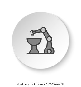 Round button for web icon, hydraulic arm, industrial arm. Button banner round, badge interface for application illustration