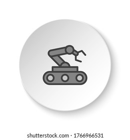 Round button for web icon, hydraulic arm, industrial arm. Button banner round, badge interface for application illustration