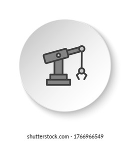 Round button for web icon, hydraulic arm, industrial arm. Button banner round, badge interface for application illustration